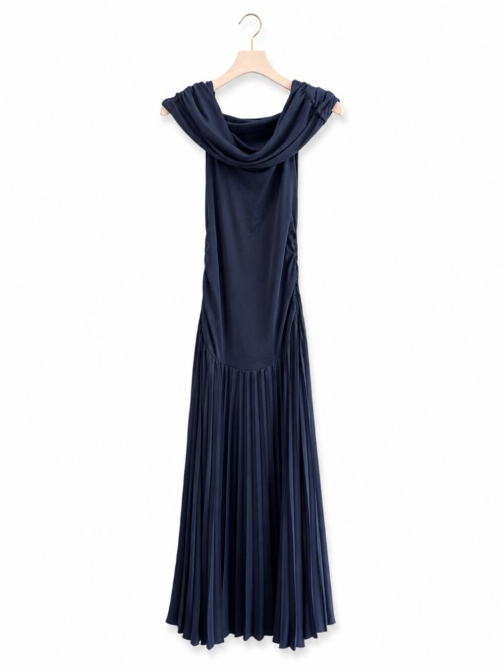 Lioness Navy Blue Off-Shoulder Pleated Maxi Dress - Picture 14 of 15